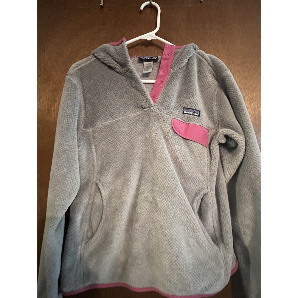 PATAGONIA Re-Tool T-Snap Pullover Women Small Gray/Pink Fleece Jacket Half-Snap